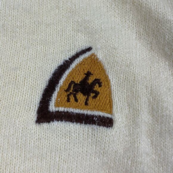 Vintage 70s Yellow V-Neck Sweater Western Horse Cowboy Logo La Costa California - Picture 3 of 8